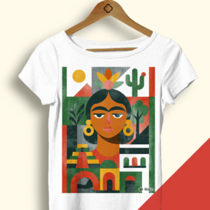 Baby Look Branca - Frida Kahlo Geométrica