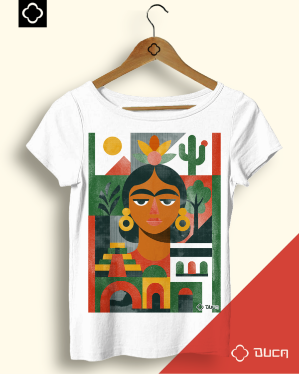 Baby Look Branca - Frida Kahlo Geométrica
