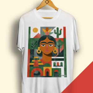 T-shirt Branca - Frida Kahlo Geométrica