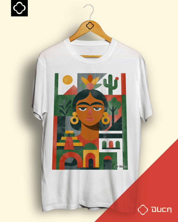 T-shirt Branca - Frida Kahlo Geométrica